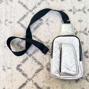Aerie Silver Iridescent Sling Bag Crossbody Festival Belt Bag Puffer